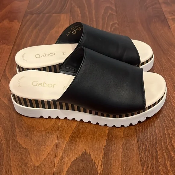 Gabor Women’s Striped Leather Black Slide - Picture 2 of 9